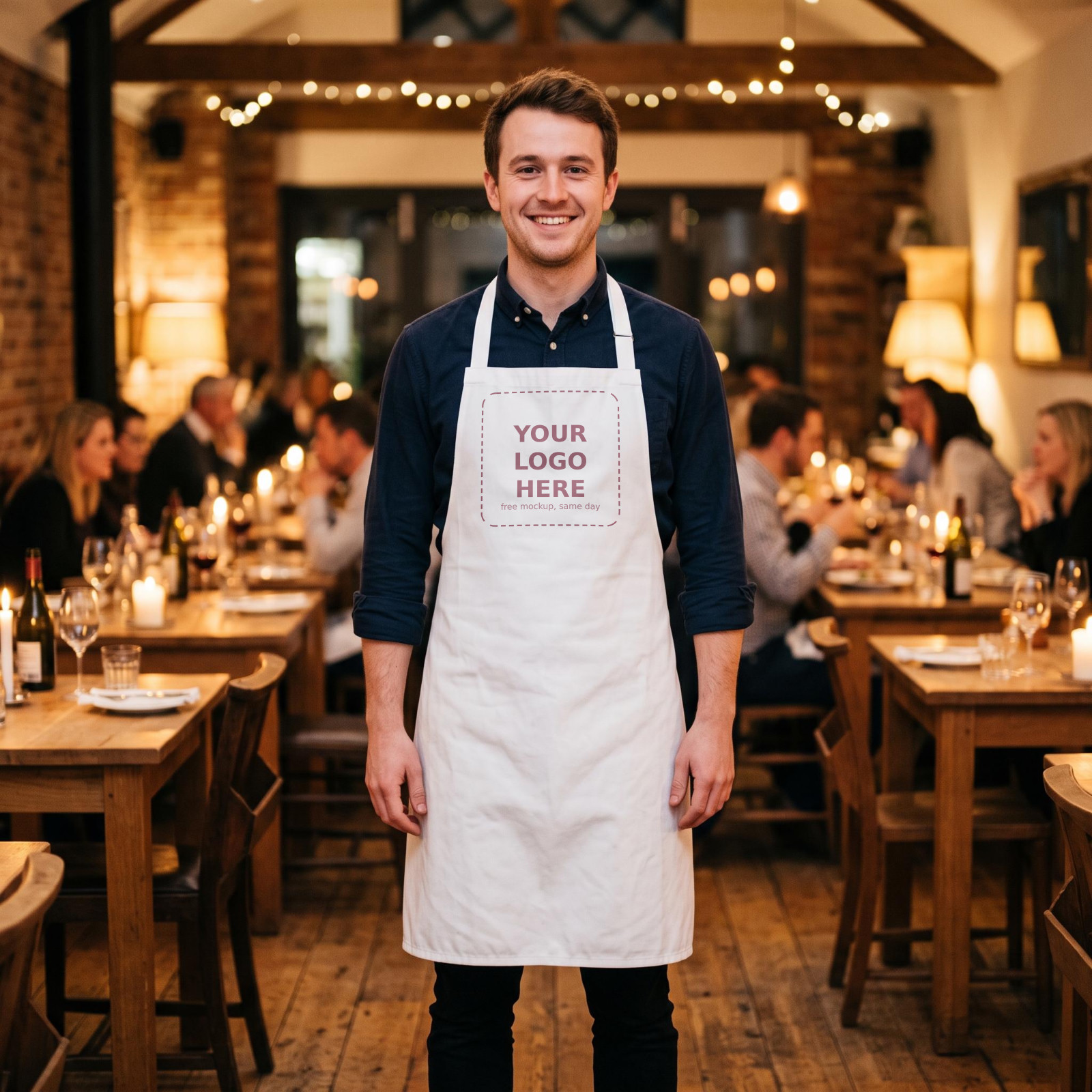 Your logo on a branded bib apron